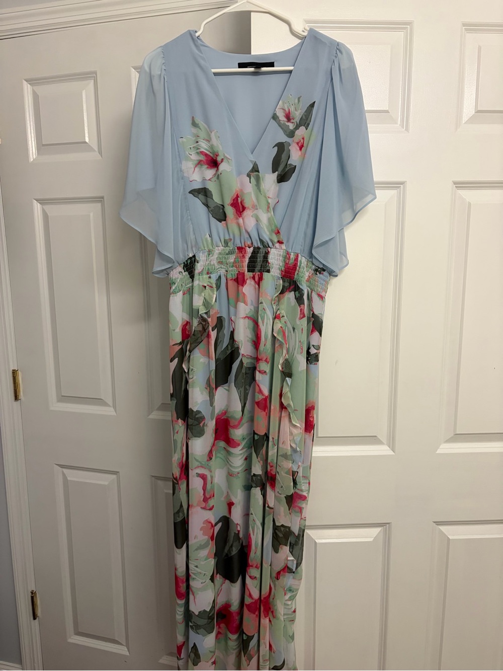 White House Black Market Light Blue Floral Maxi Dress